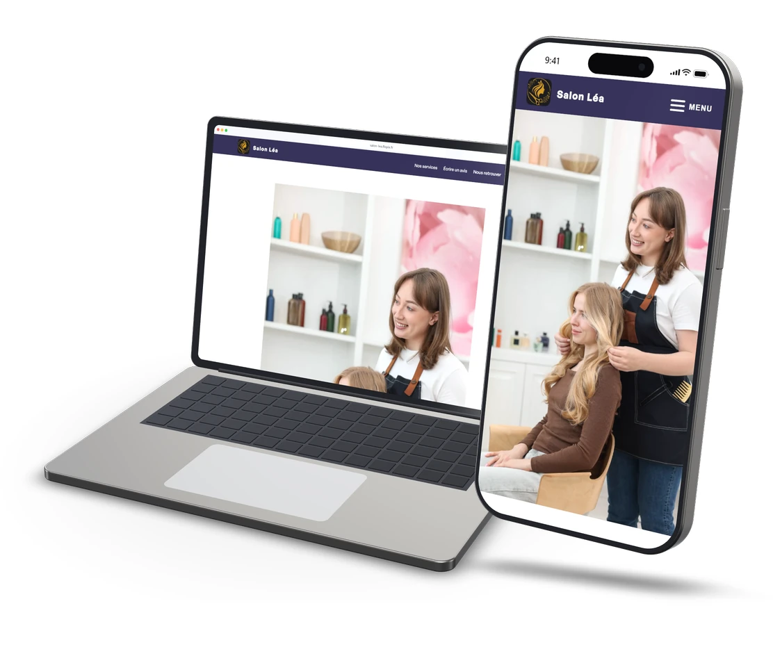 Le site du Salon Léa, créé avec Flopix, affiché sur un ordinateur portable et sur un smartphone