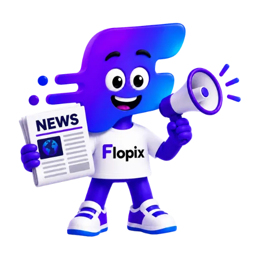 Mascotte Flopix annonçant la newsletter Flopix